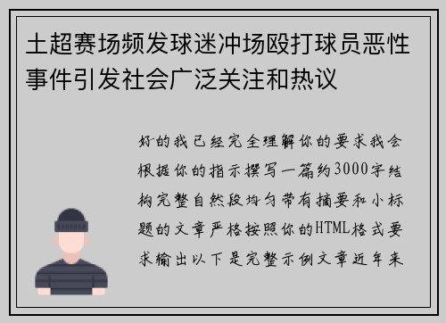 土超赛场频发球迷冲场殴打球员恶性事件引发社会广泛关注和热议